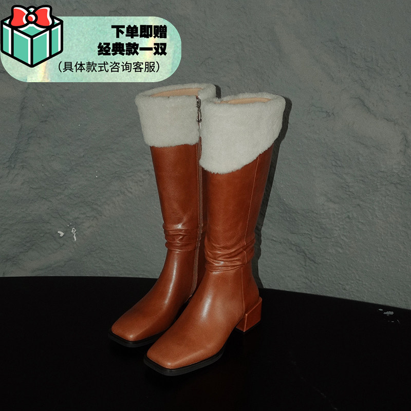 BIUCILI棕色圣诞限定包腿长靴