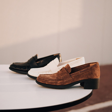 BIUCILI彼此履 雅痞百搭优雅中跟复古小个子女粗跟大码乐福鞋