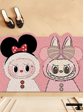 卡通labubu入户门地垫进门防滑耐脏耐磨脚垫易打理丝圈地垫可代发