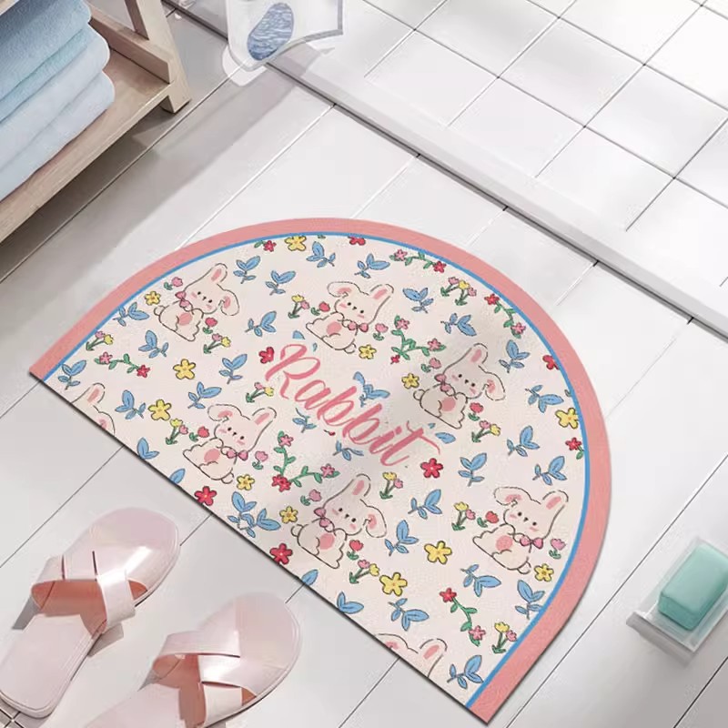 粉红兔硅藻泥风格地垫玄关入户门垫浴室地垫厕所门口吸水速干脚垫
