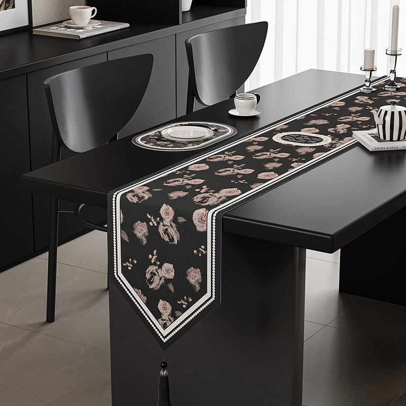 桌旗法式复古轻奢高端餐桌旗布长条茶几桌布电视柜斗柜边柜盖布
