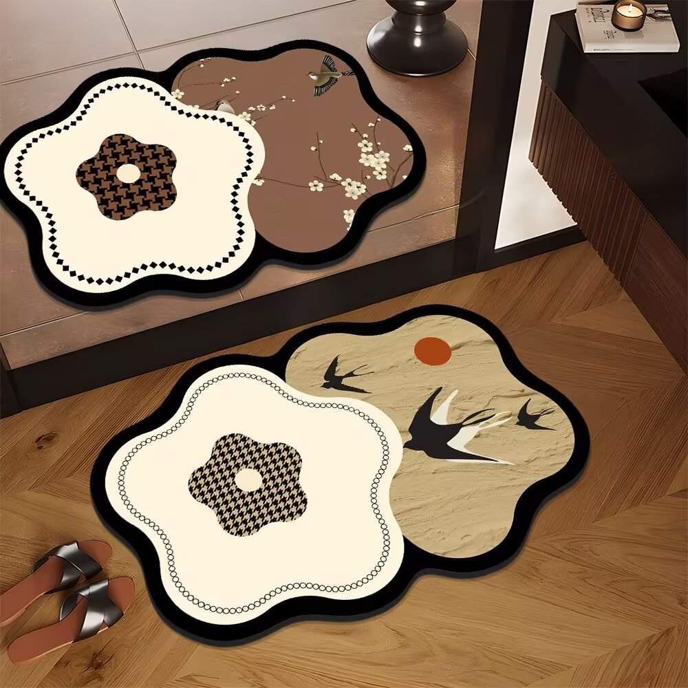 新中式古风花鸟竹硅藻泥地垫家用玄关入户门垫浴室地垫卫生间脚垫