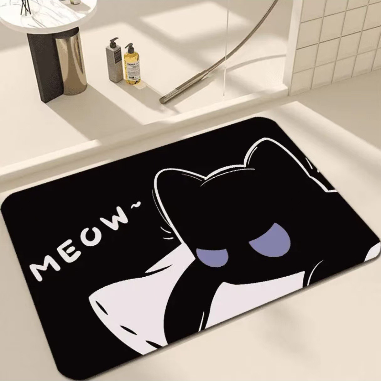 卡通萌趣小黑猫可爱硅藻泥地垫浴室淋浴间吸水防滑速干蹭脚垫代发,女士内衣/男士内衣/家居服,晨袍,淘宝优惠券,粉丝福利购,淘宝优惠卷