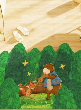 绿色森林地垫丝圈入户门垫进门免洗pvc可裁剪防滑耐脏奶油风脚垫