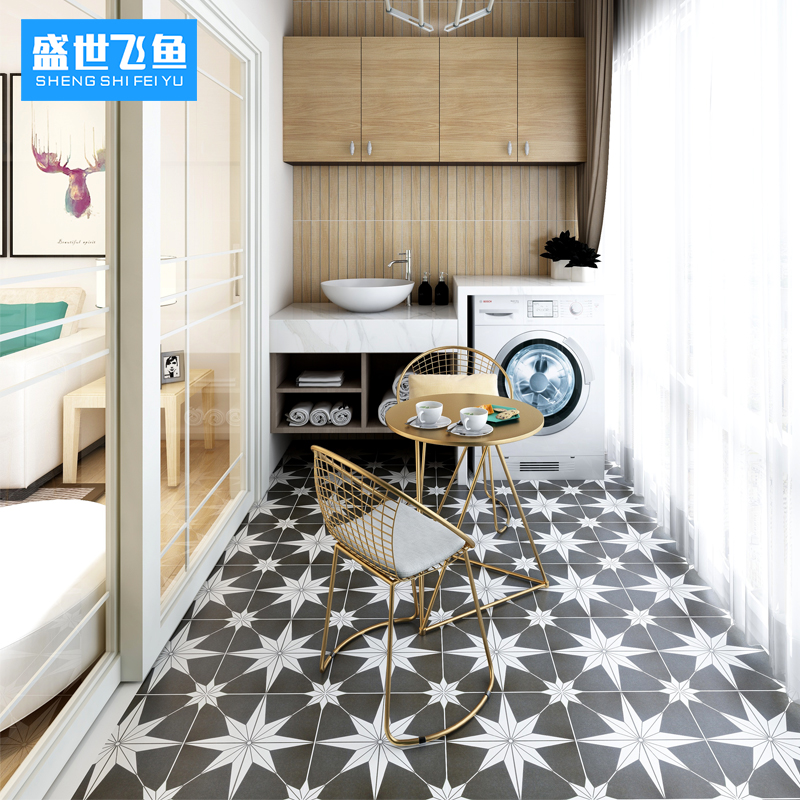 北欧瓷砖小花砖300x300黑白星星厨房卫生间厕所墙砖防滑阳台地砖