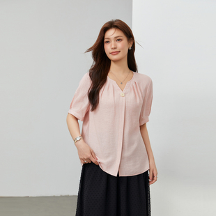 【雾屿蓝岸】欧若风亚麻混纺法式V领衬衫纤莉秀大码胖mm夏装新款