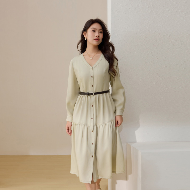 【海屿微光】可拆卸皮带收腰连衣裙裙纤莉秀大码女装胖mm春装新款