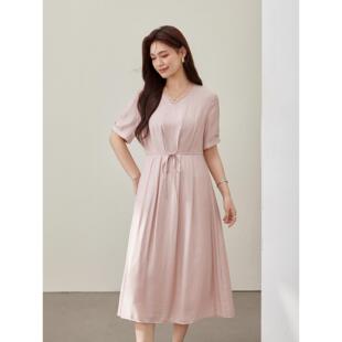 【清风】随时海滩风蕾丝花边v领连衣裙纤莉秀大码女装胖mm夏新款