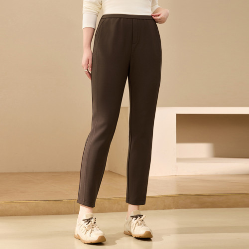 【松紧腰加绒裤子】纤莉秀大码女装时尚简约保暖裤胖mm2025冬新款