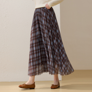 网格垂感半身裙 洋气压褶裙子胖mm春装 纤莉秀大码 时尚 新款 女装