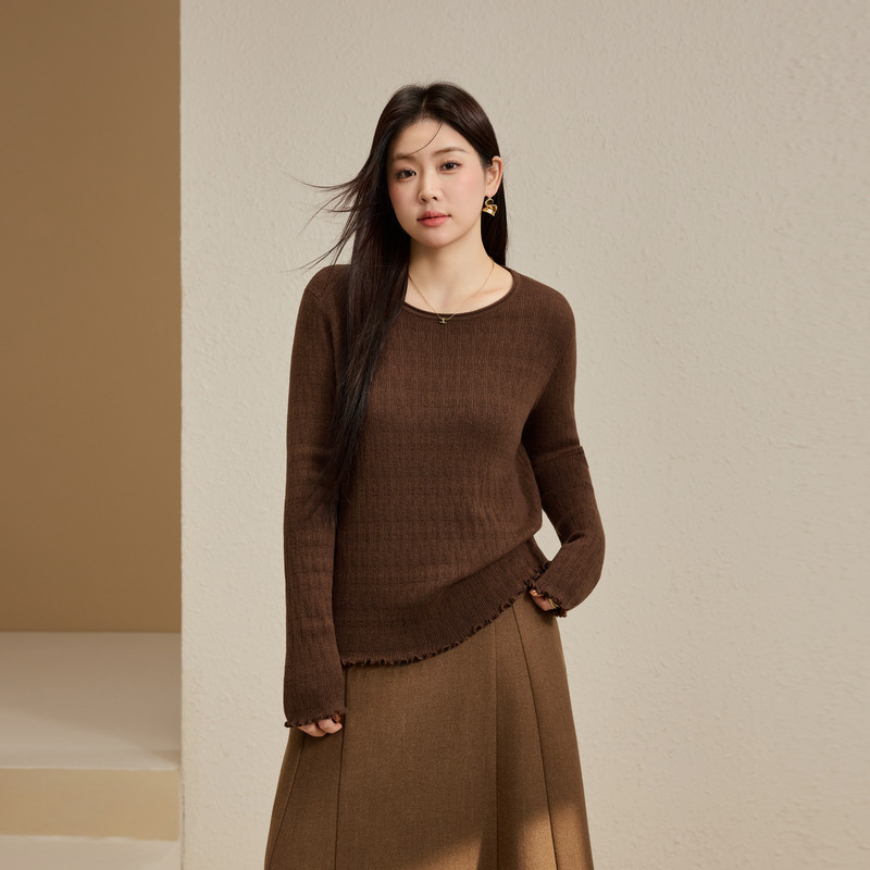 【减龄木耳边针织衫】纤莉秀大码女装韩系温柔上衣胖mm2025秋新款