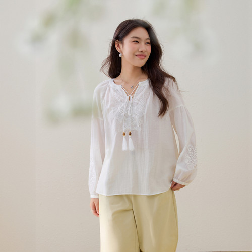 【民族风灯笼袖衬衫】莱赛尔亚麻上衣纤莉秀大码女装胖mm夏装新款