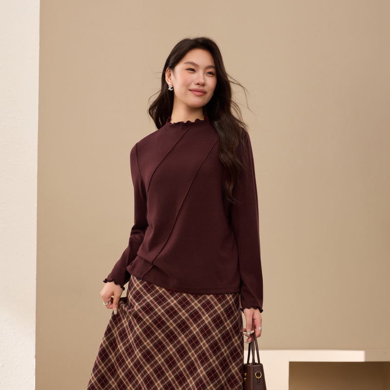 【半高领针织衫】纤莉秀大码女装优雅简约百搭上衣胖mm2025冬新款