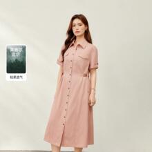 【时尚翻领设计感莱赛尔连衣裙】纤莉秀大码女装胖mm2025夏装新款