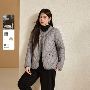 【流苏毛边薄款羽绒服】90鸭绒外套纤莉秀大码女装胖mm2025冬新款