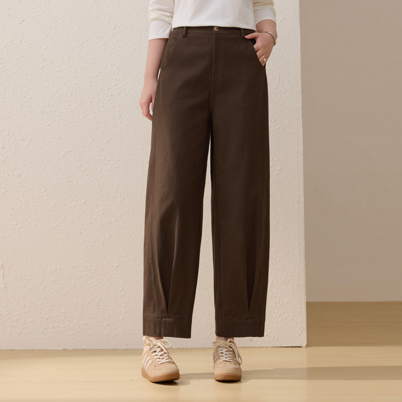 【显瘦遮胯裤子】纤莉秀大码女装纯棉斜纹肌理九分裤胖mm春装新款