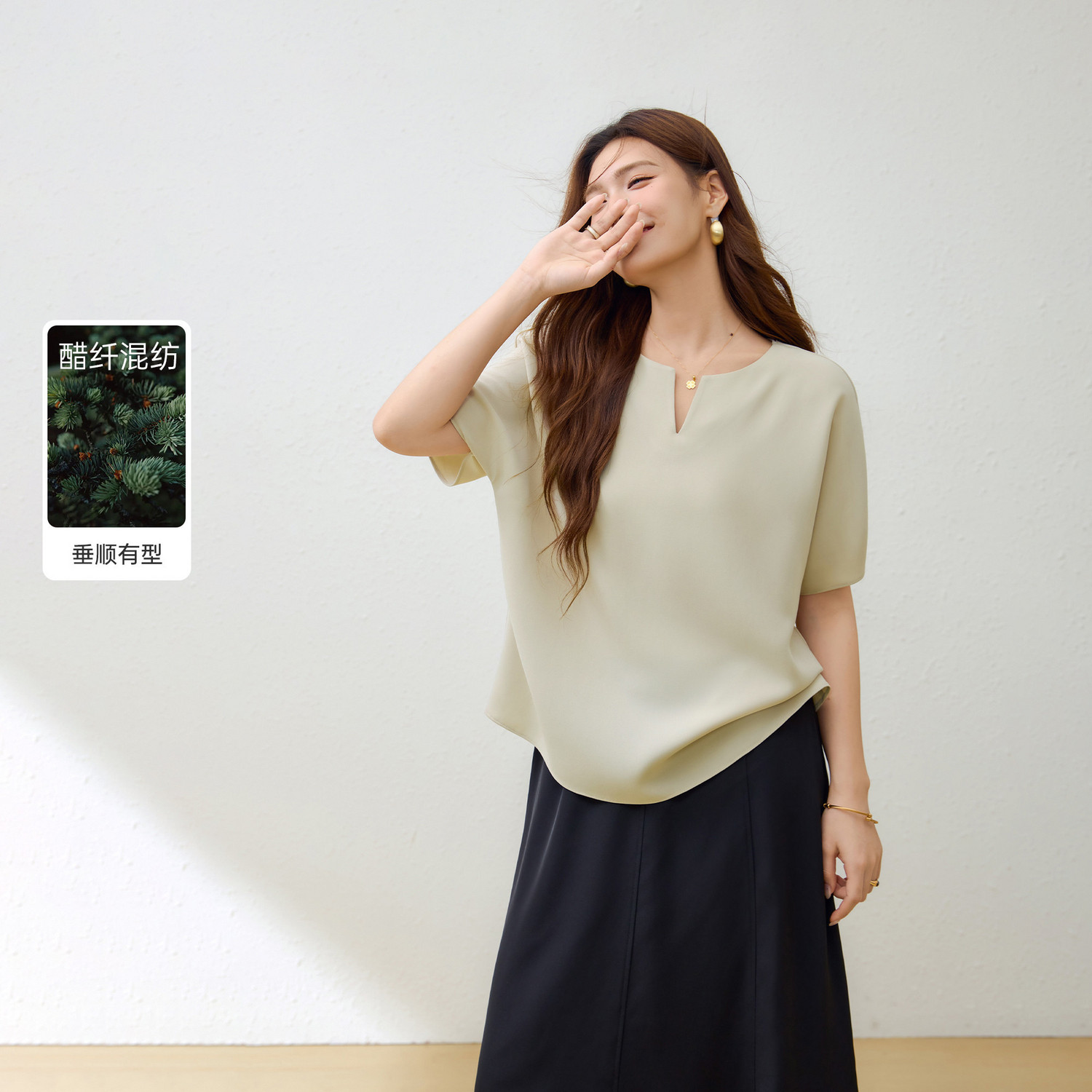 【黑标醋纤】宽松蝙蝠袖轻奢垂感衬衫纤莉秀大码女装胖mm夏季新款