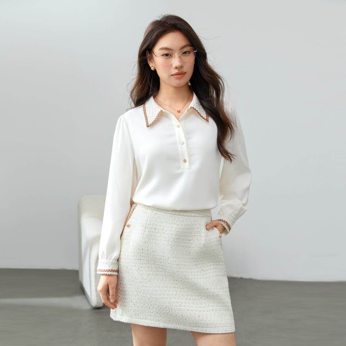 【时尚轻职风优雅气质两件套装】纤莉秀大码女装胖mm2025春装新款