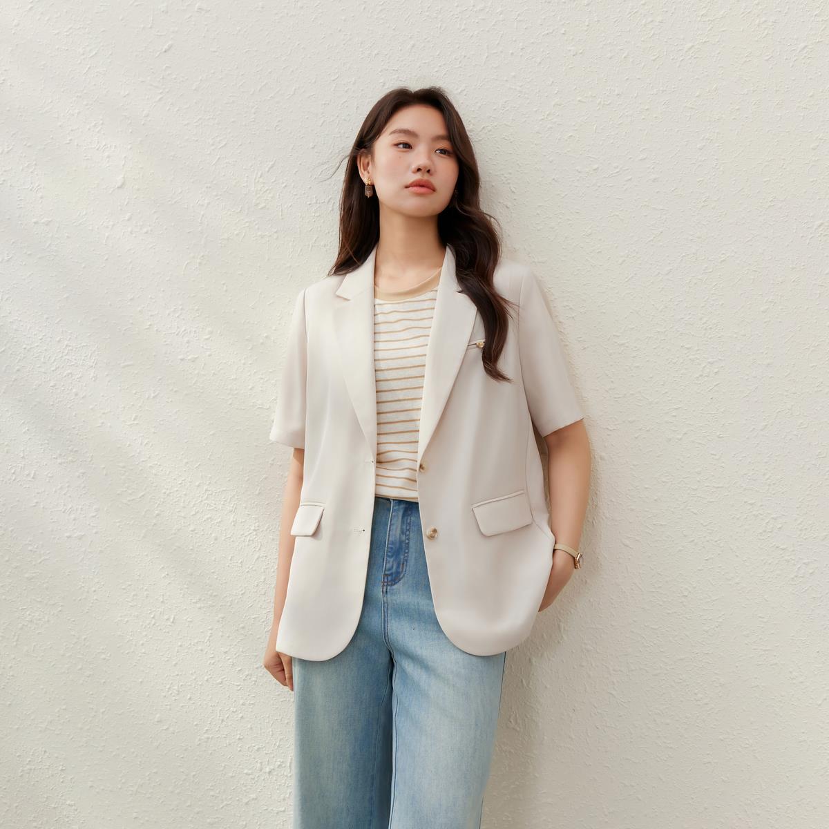 【晨雾烟霭】高智通勤松弛感零压西装纤莉秀大码女装胖mm夏装新款