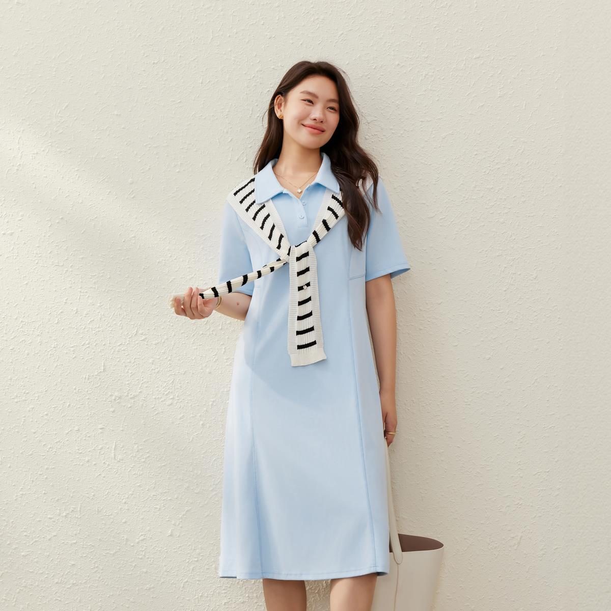 【时尚简约直筒显瘦翻领连衣裙】纤莉秀大码女装胖mm2025夏装新款