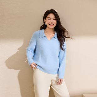 韩系简约上衣胖mm2025冬装 女装 纤莉秀大码 新款 温柔风翻领毛衣