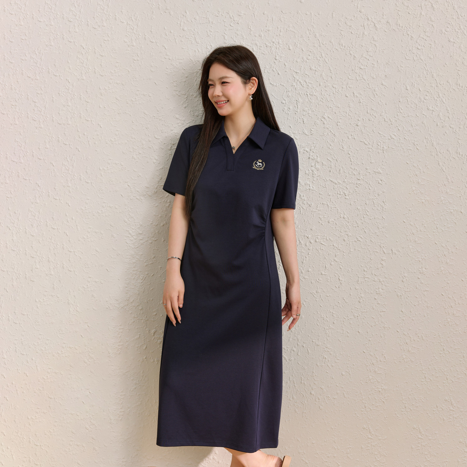 【学院风Polo连衣裙】纤莉秀大码女装收腰遮肉显瘦长裙胖mm夏新款