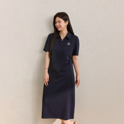 【学院风Polo连衣裙】纤莉秀大码女装收腰遮肉显瘦长裙胖mm夏新款
