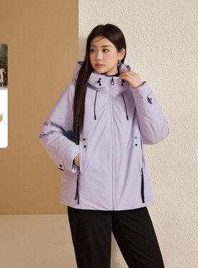 【90鸭绒立领羽绒服】纤莉秀大码女装潮流个性外套胖mm2025冬新款