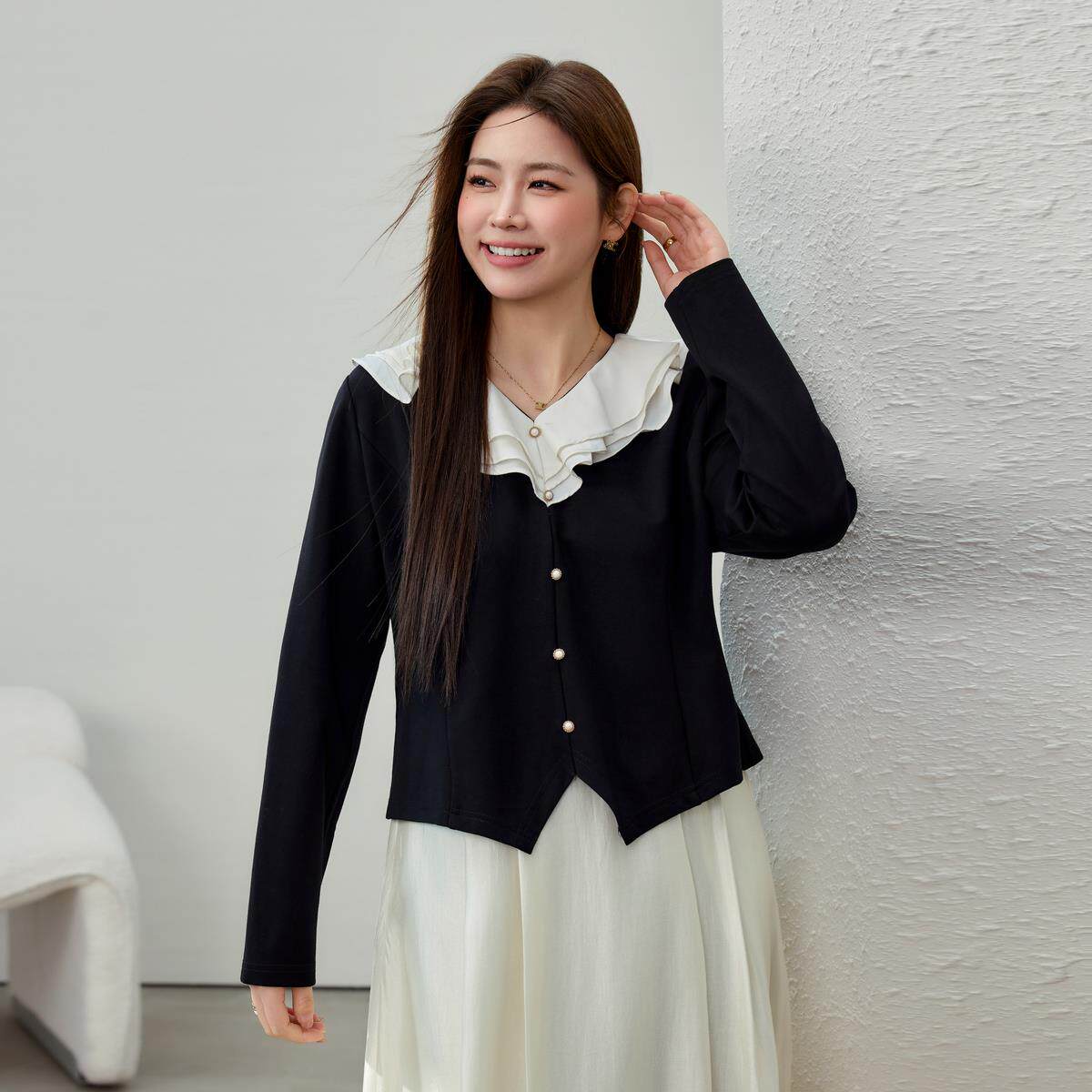 【茶系穿搭甜美温柔风两件套装】纤莉秀大码女装胖mm2025春装新款