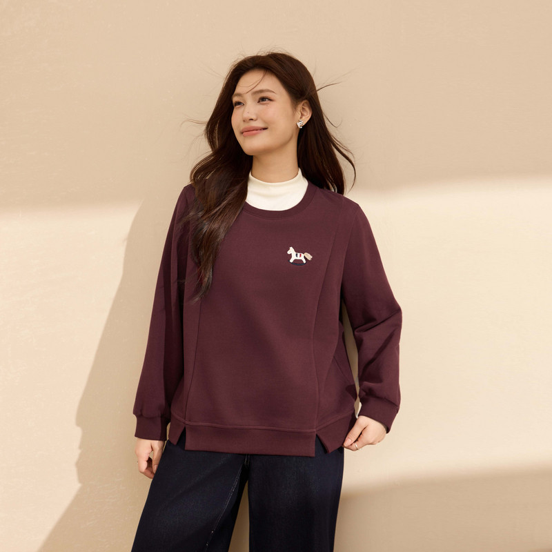 【开叉下摆抓毛卫衣】纤莉秀大码女装纯棉舒适上衣胖mm2025冬新款