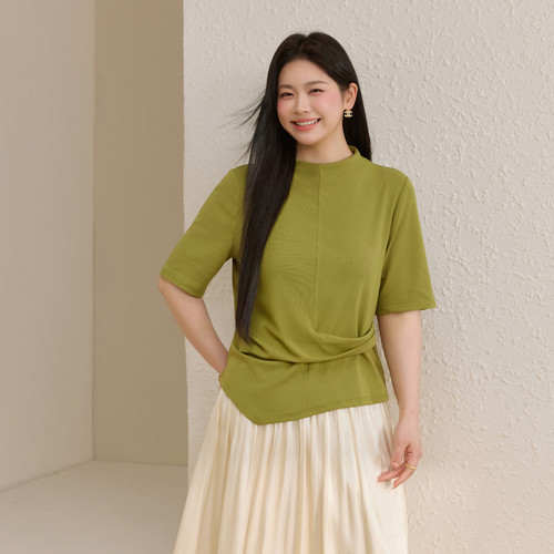 【修容T恤】交叉扭结设计短款上衣纤莉秀大码女装胖mm2026夏新款