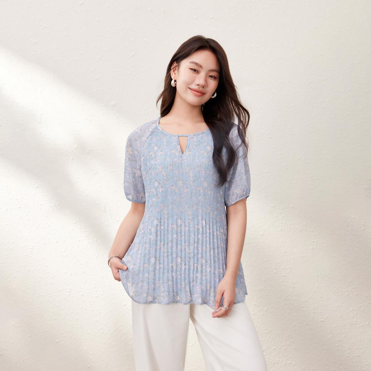 【法式洋气印花茶歇气质百搭衬衫】纤莉秀大码女装胖mm2025夏新款