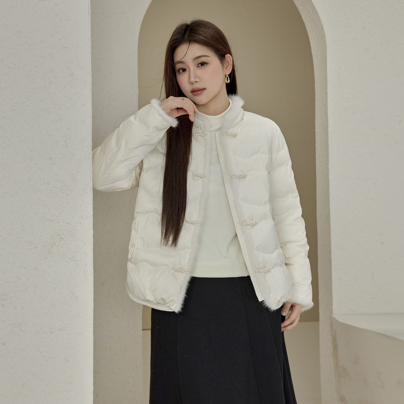 【新中式加厚棉服】纤莉秀大码女装盘扣立领保暖外套胖mm冬装新款