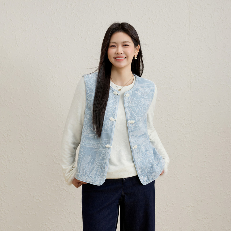 【新中式叠穿两件套】纤莉秀大码女装优雅气质套装胖mm2026春新款