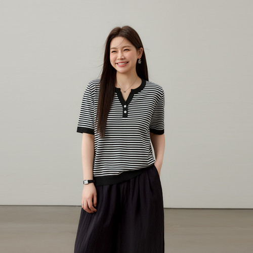 【韩系温柔气质显瘦小V领针织衫】纤莉秀大码女装胖mm2025夏新款