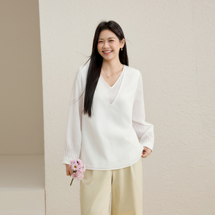 【醋酸混纺】海屿微光双V设计轻薄衬衫纤莉秀大码女装胖mm春新款