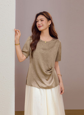 【轻熟风缎面衬衫】纤莉秀大码女装简约百搭上衣胖mm2026夏季新款