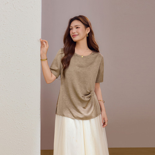 【轻熟风缎面衬衫】纤莉秀大码女装简约百搭上衣胖mm2026夏季新款