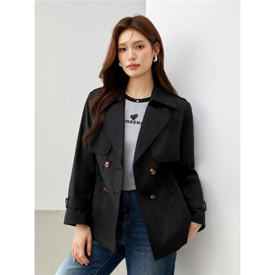 【设计感收腰显瘦英伦风气质风衣】纤莉秀大码女装胖mm2025春新款