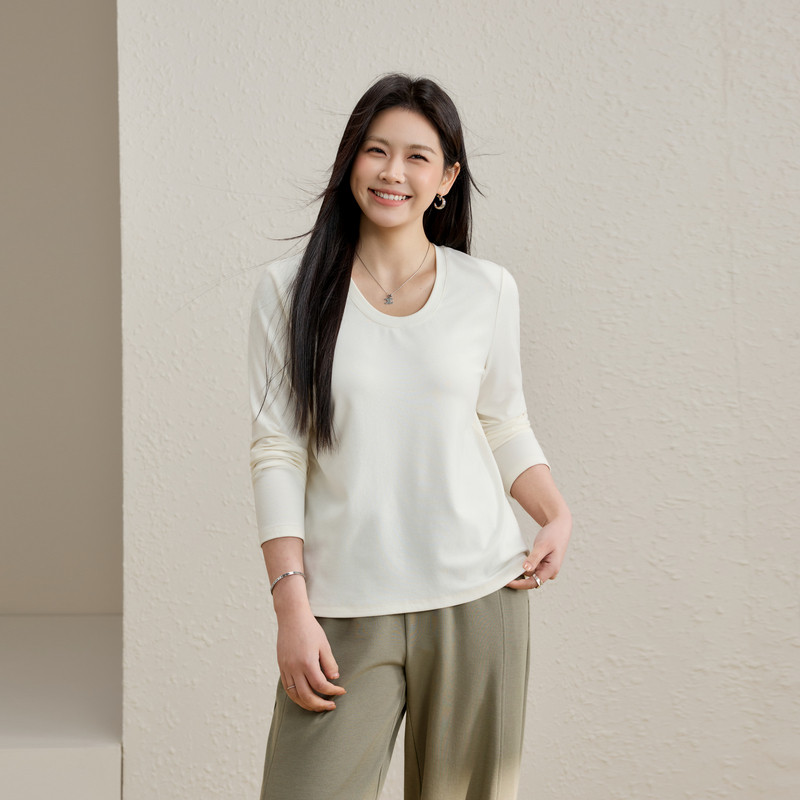 【云朵T】早春宽松白色长袖上衣纤莉秀大码女装胖mm2026春装新款