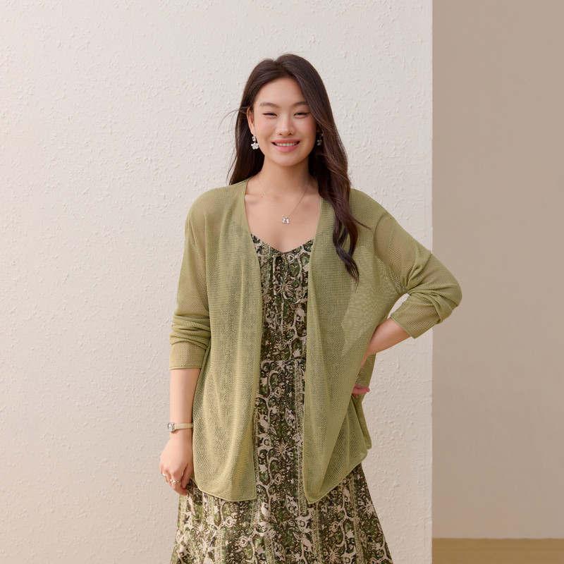 【慵懒无领针织开衫】纤莉秀大码女装韩系温柔风上衣胖mm春装新款