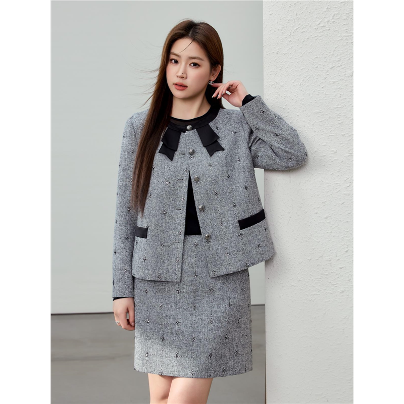 【轻奢名媛风优雅知性洋气两件套装】纤莉秀大码女装胖mm春装新款
