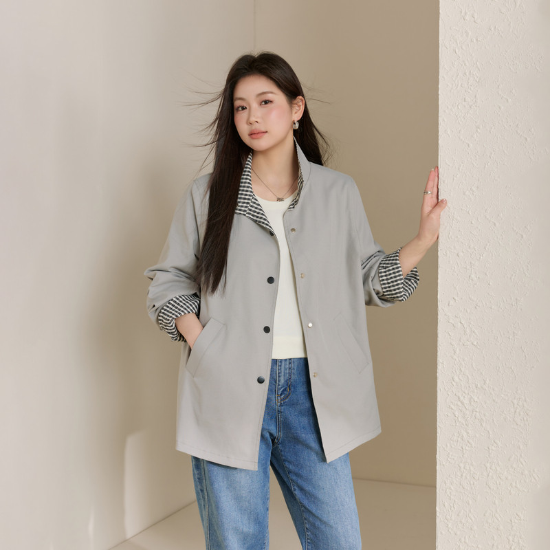 【两面穿个性百搭风衣】纤莉秀大码女装设计感开衫胖mm2026春新款