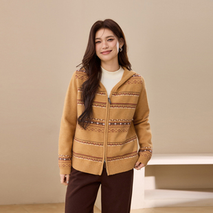 女装 纤莉秀大码 复古气质毛衣胖mm2025冬新款 双头拉链连帽毛衣