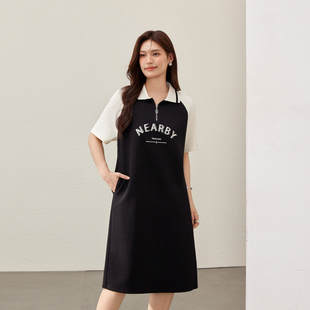 【美式拼接休闲宽松运动风连衣裙】纤莉秀大码女装胖mm2025夏新款