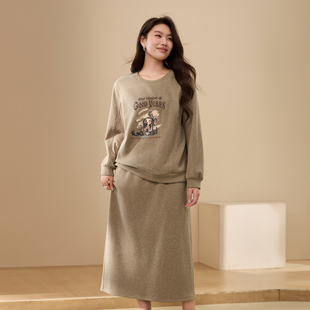 【加州阳光】圆领卫衣半身裙套装纤莉秀大码女装胖mm2025冬装新款