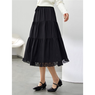 【气质蕾丝花边百搭松紧腰半身裙】纤莉秀大码女装胖mm2025春新款