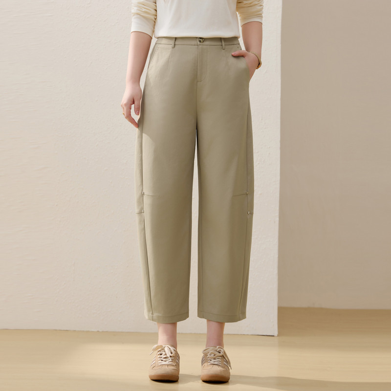 【九分弯刀裤】切割设计感松紧腰裤子纤莉秀大码女装胖mm春装新款