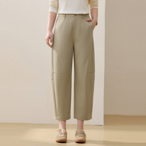 【九分弯刀裤】切割设计感松紧腰裤子纤莉秀大码女装胖mm春装新款