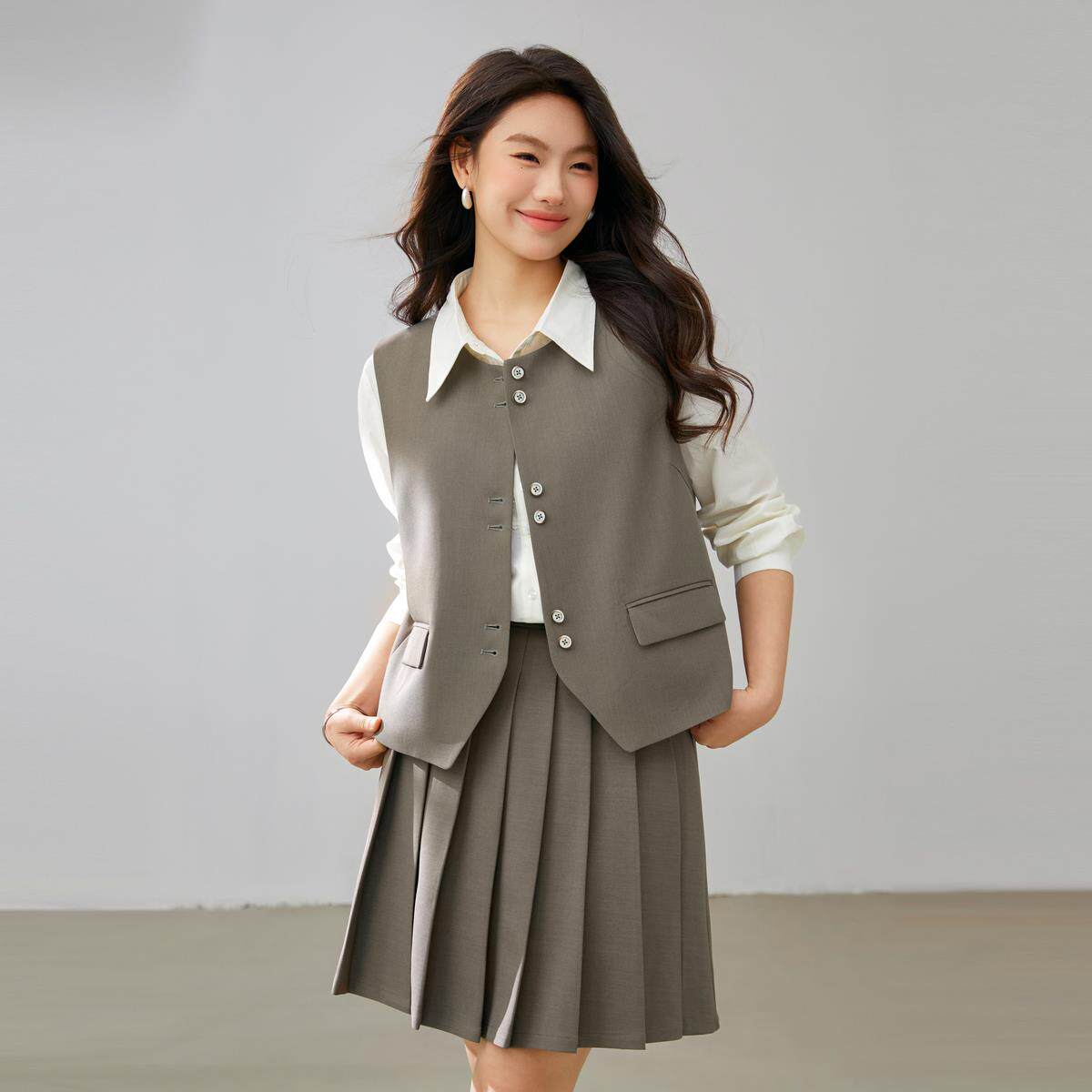 【韩系学姐风气质减龄两件套装】纤莉秀大码女装胖mm2025春装新款